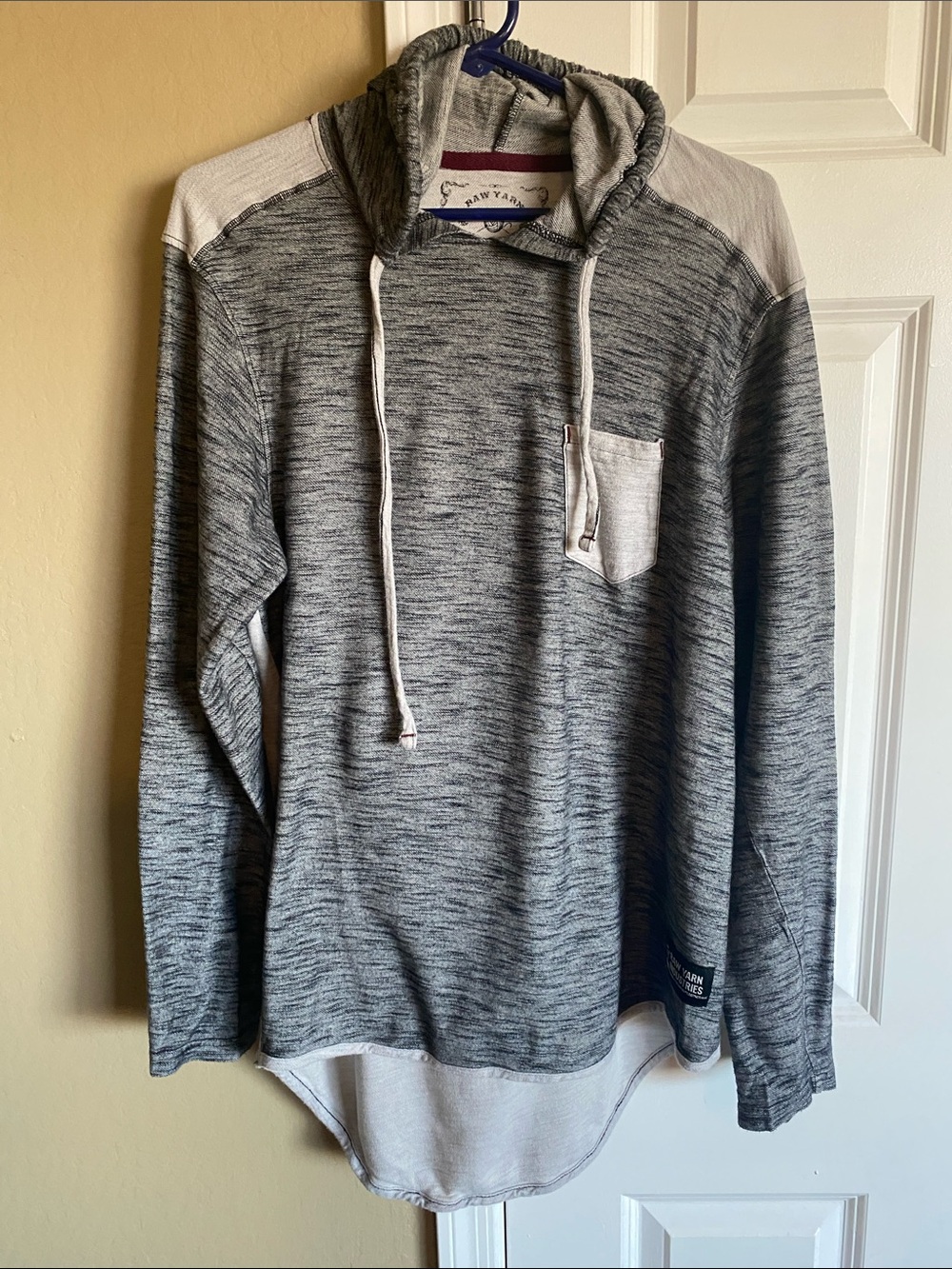 Men’s Raw Yarn Industries Hooded Long Sleeve Shirt XL Gray Lightweight Pullover